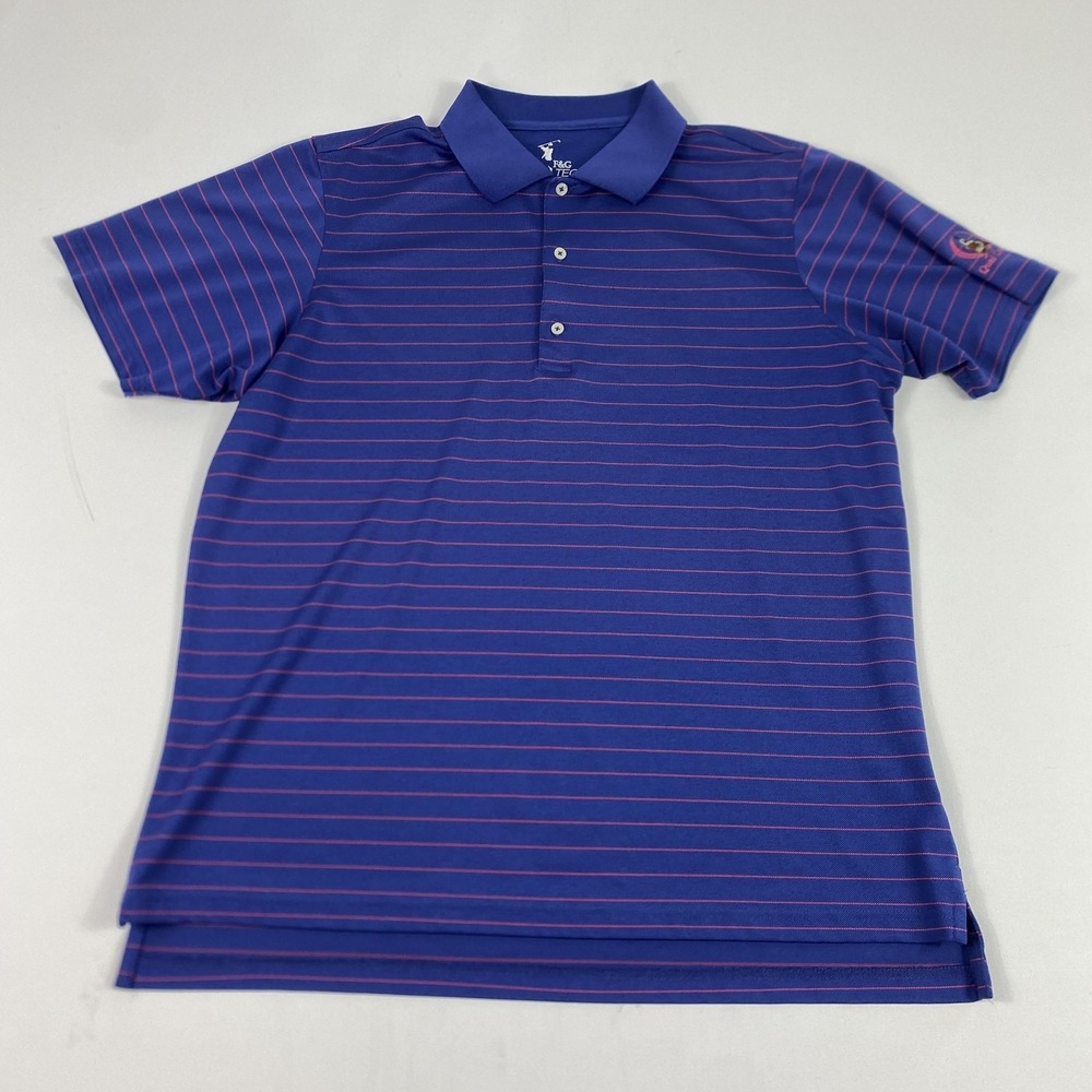 F&G Tech‎ Polo Shirt Mens XL Blue Stripe Golf Performance Stretch Quail East